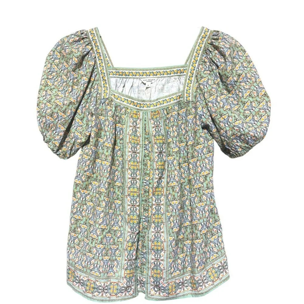 NEW Puff Sleeve Top S Cotton Blend Milkmaid Babydoll Cottage Max Studio 128 MSRP - Picture 2 of 8